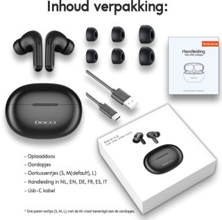 Docci® Draadloze Bluetooth Oordopjes Zwart