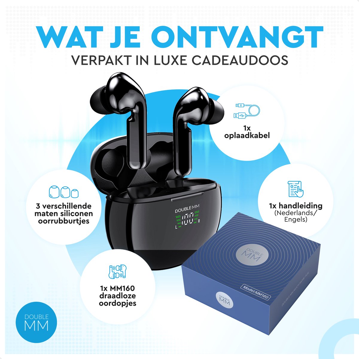 DOUBLE MM Bluetooth Draadloze Oordopjes