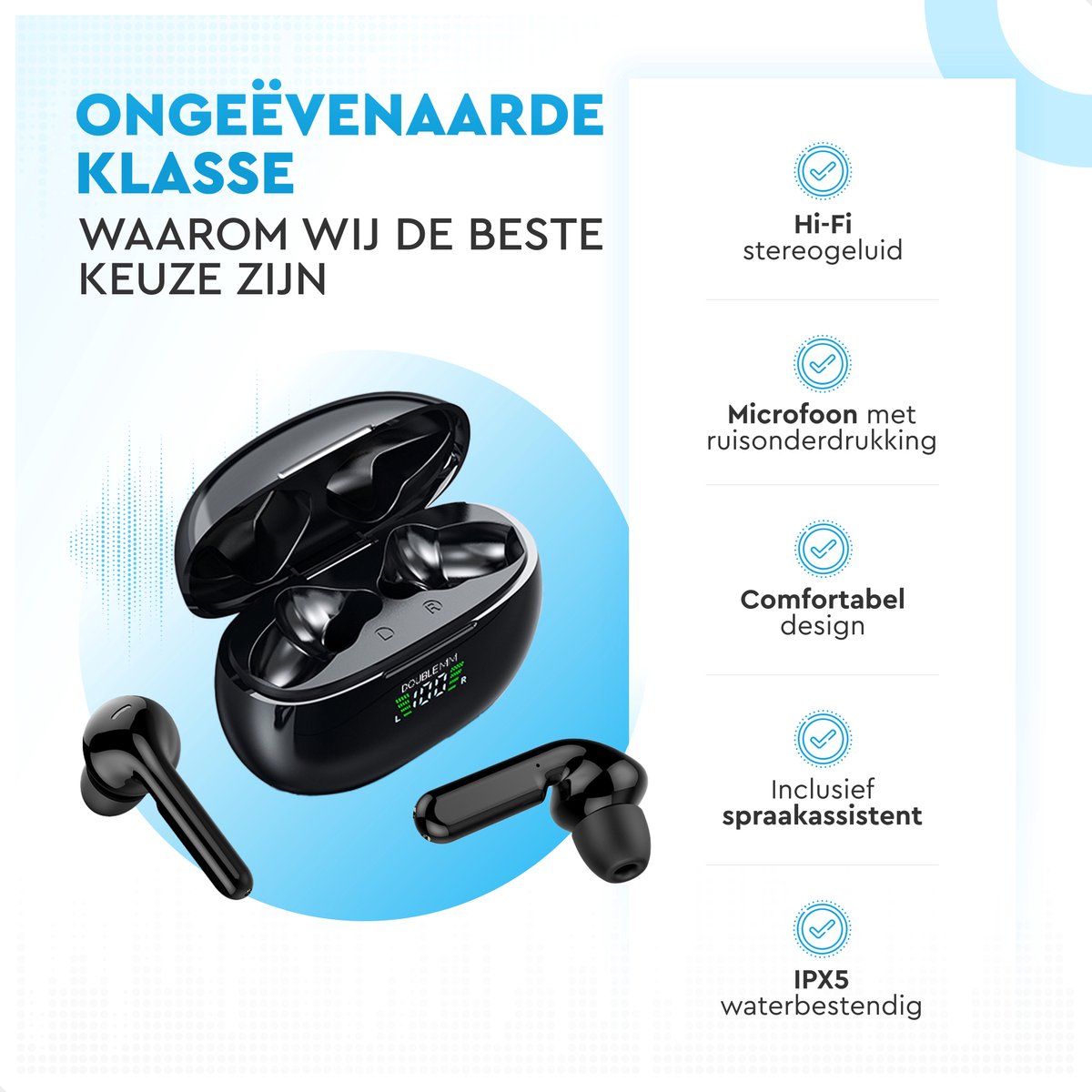 Wat vinden we goed aan de DOUBLE MM Bluetooth Draadloze Oordopjes