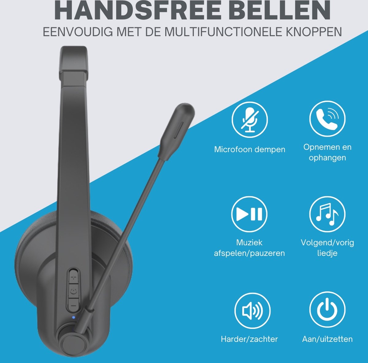 Draadloze Bluetooth Headset met Microfoon voor Laptop, PC en Telefoon