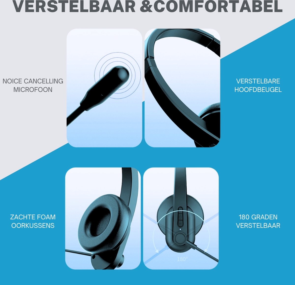 Draadloze Bluetooth Headset met Microfoon voor Laptop, PC en Telefoon