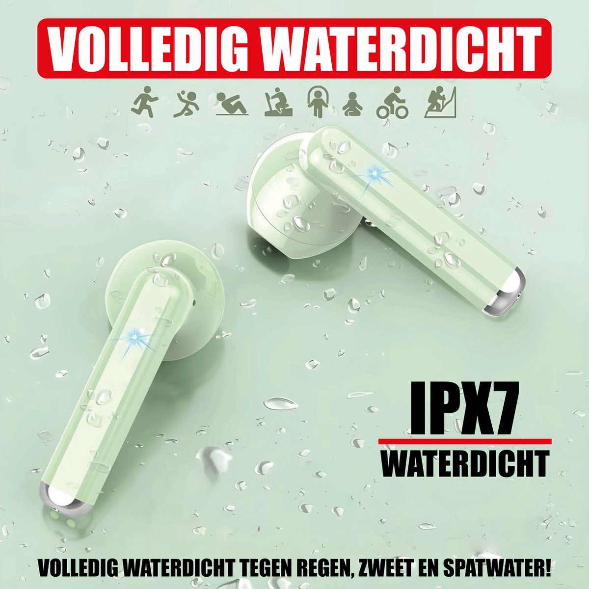 Draadloze Oordopjes Bluetooth Groen Noise Cancelling Microfoon