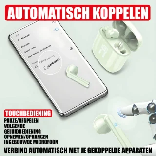 Draadloze Oordopjes Bluetooth Groen Noise Cancelling Microfoon