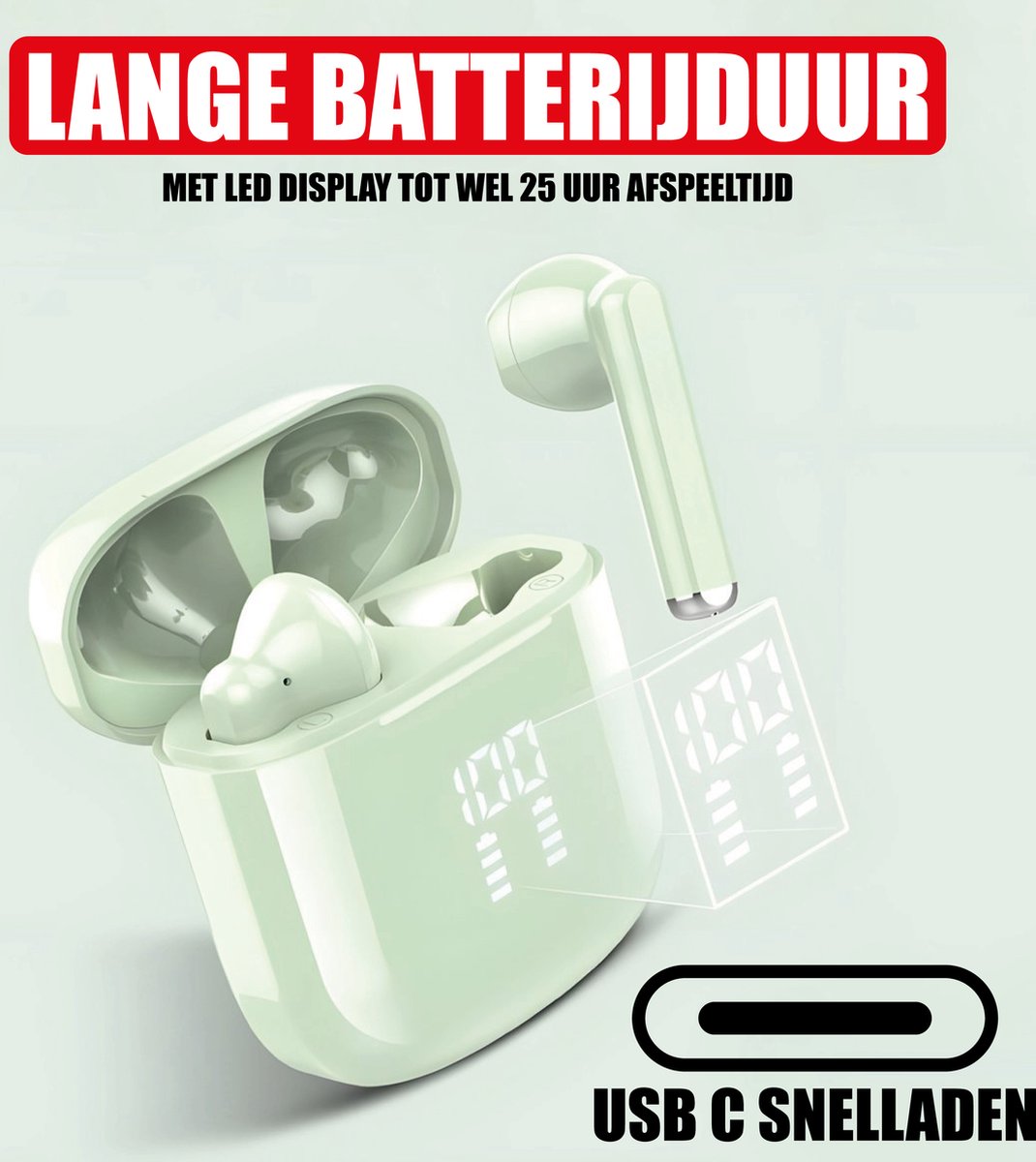 Draadloze Oordopjes Bluetooth Groen Noise Cancelling Microfoon