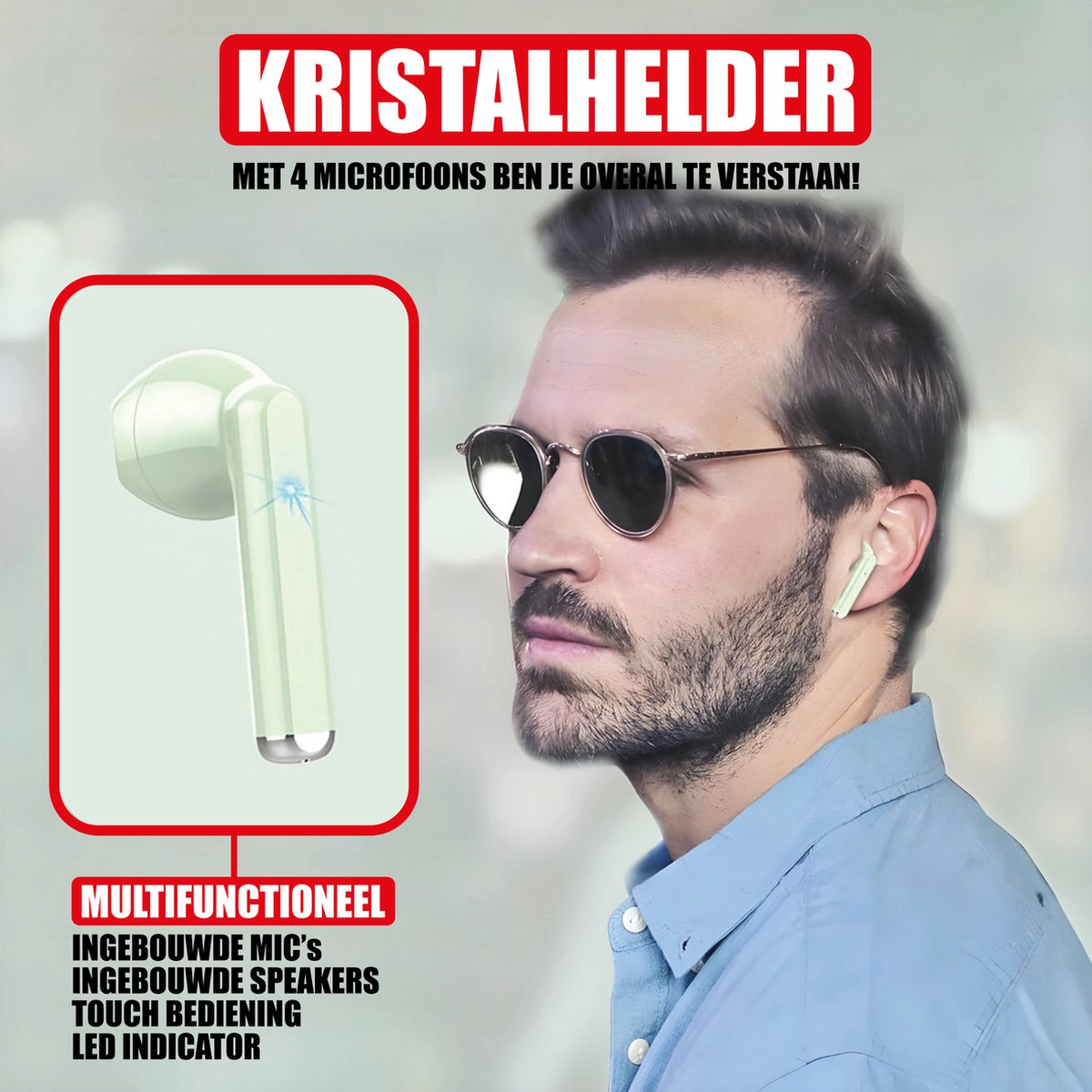 Draadloze Oordopjes Bluetooth Groen Noise Cancelling Microfoon