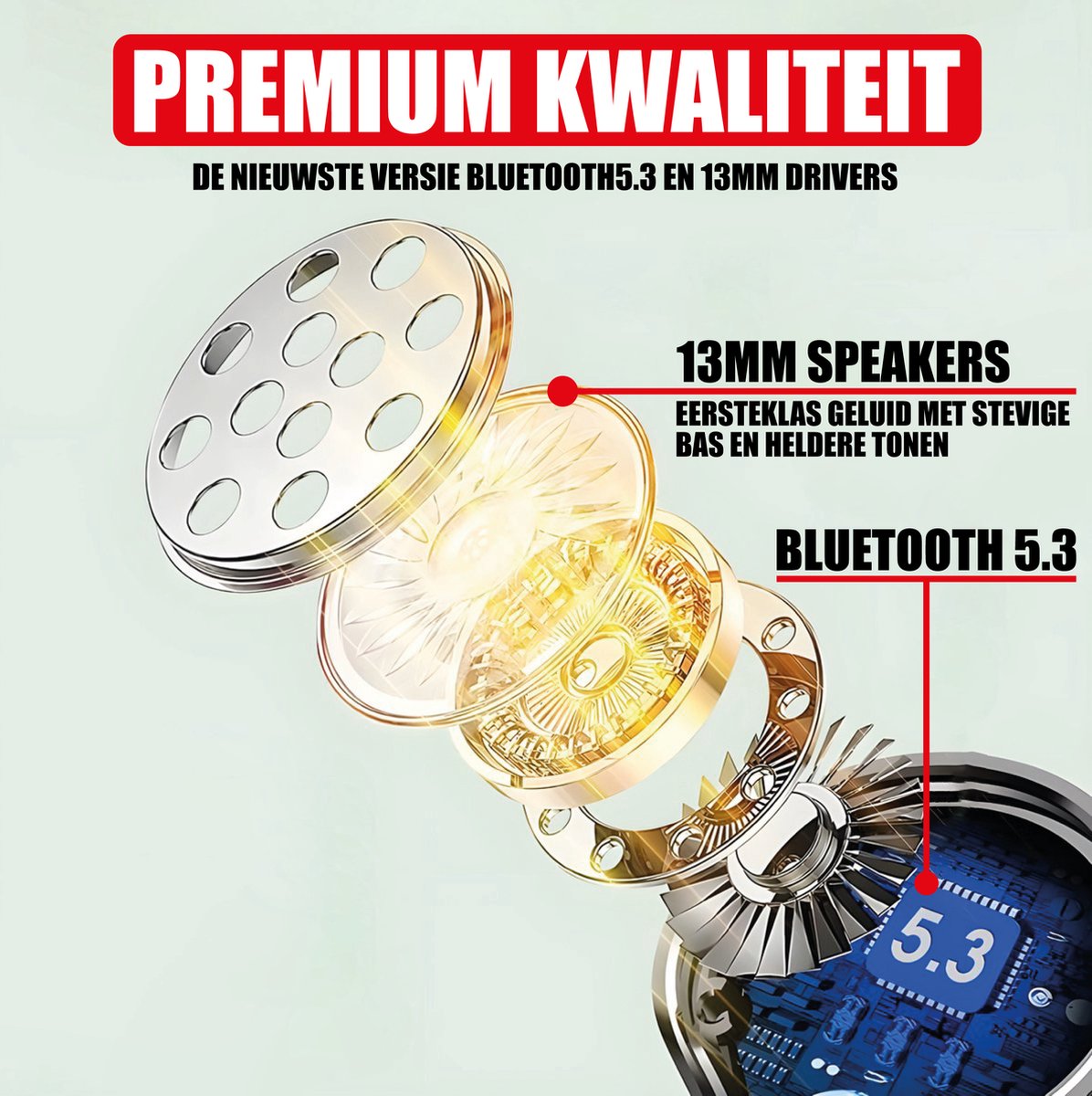 Draadloze Oordopjes Bluetooth Groen Noise Cancelling Microfoon