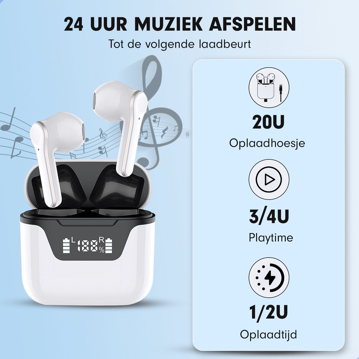 Draadloze Oordopjes Bluetooth Wit