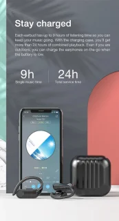 DrPhone DualTune Bluetooth 5.0 Draadloze Sport Oordoppen Zwart