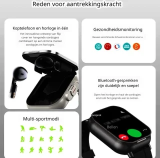 DrPhone DualX Duo2 Smartwatch - Zwart
