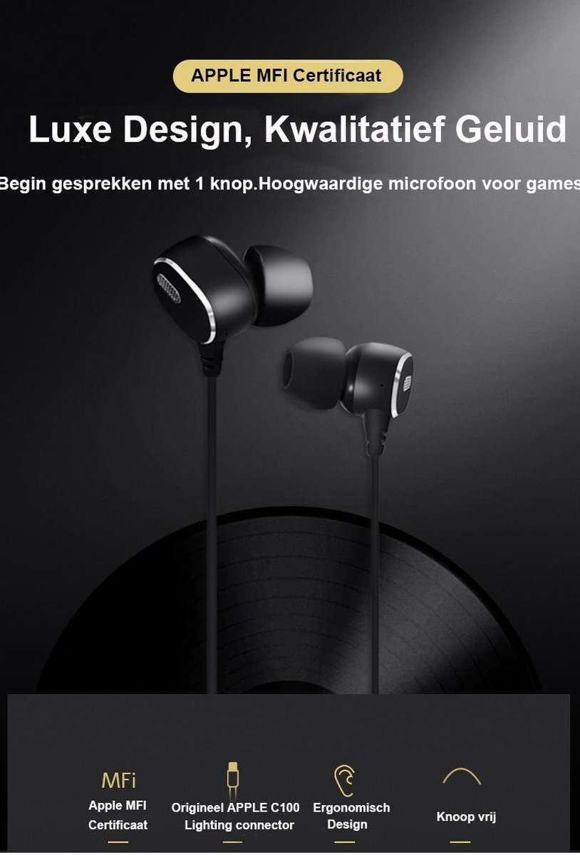 DrPhone LEGENDX A11 In-Ear Oordoppen Lightning Zwart