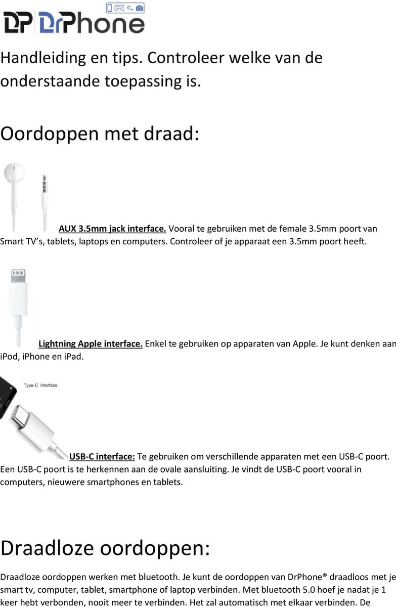 DrPhone LEGENDX A11 In-Ear Oordoppen Lightning Zwart