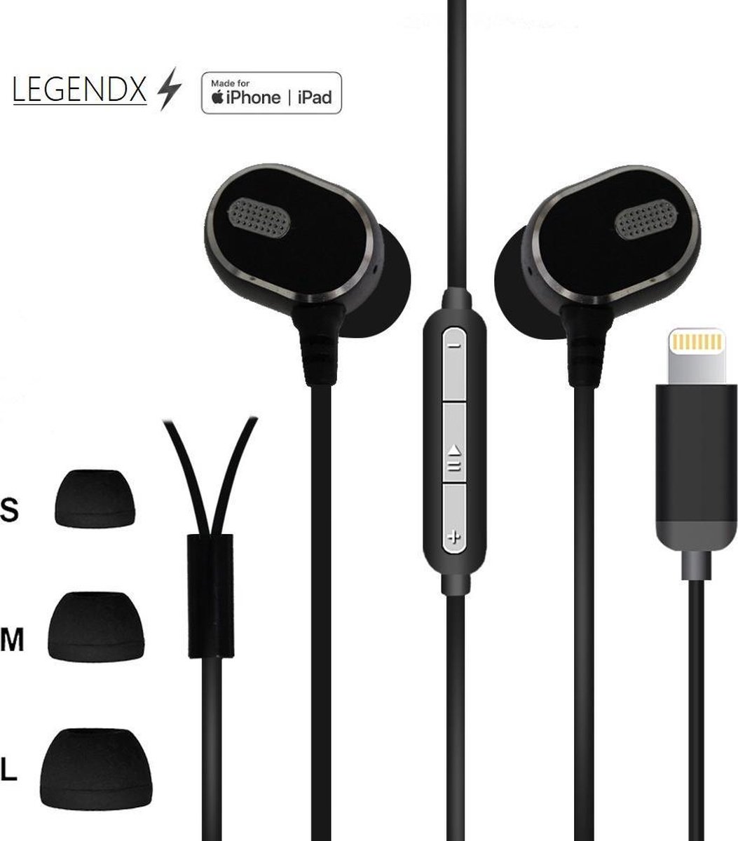 DrPhone LEGENDX A11 In-Ear Oordoppen Lightning Zwart