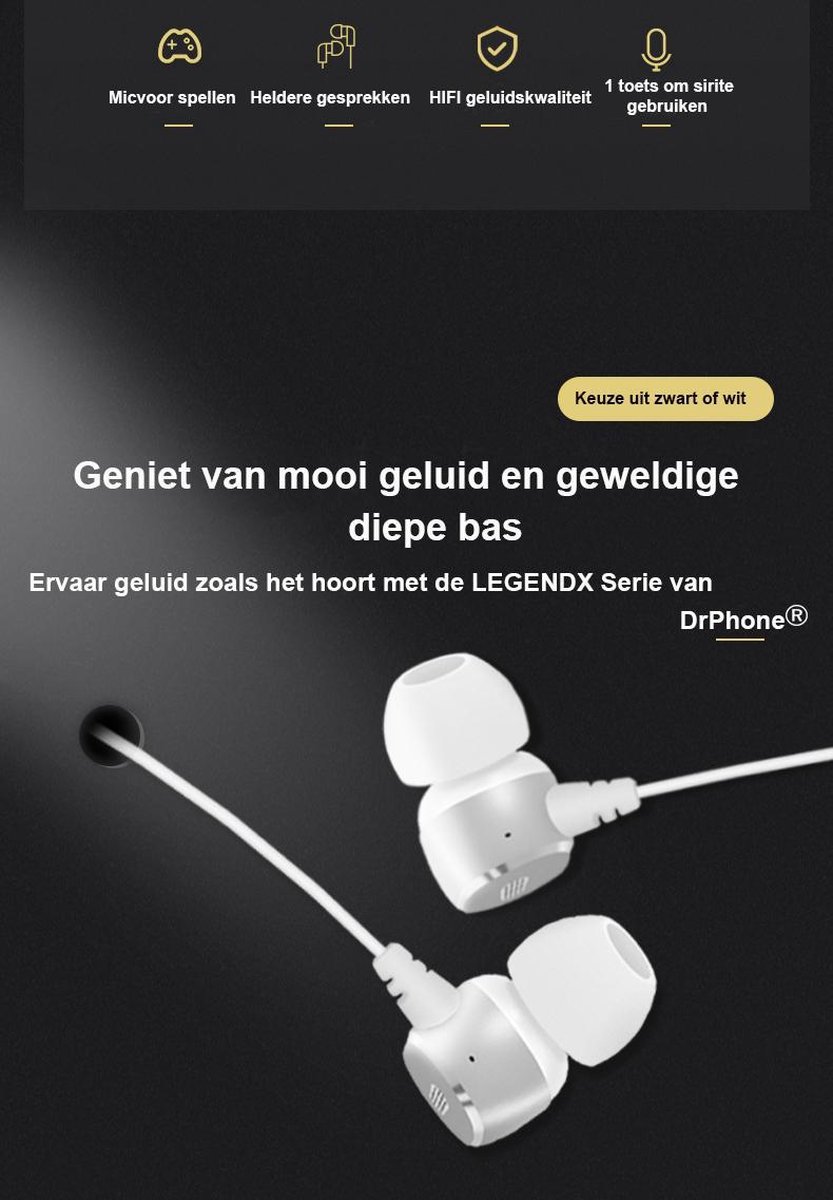 DrPhone LEGENDX A11 In-Ear Oordoppen Lightning Zwart