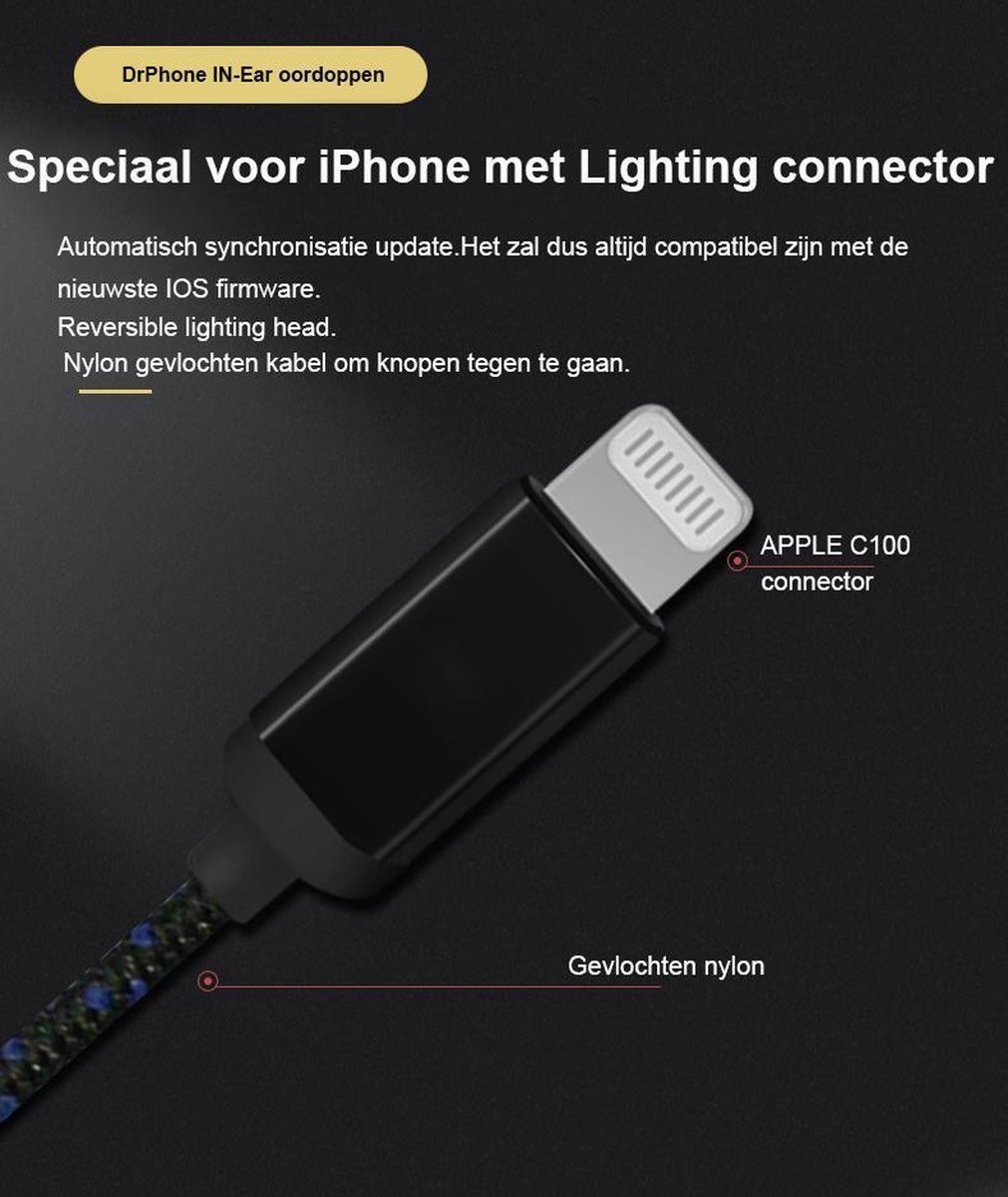 DrPhone LEGENDX A11 In-Ear Oordoppen Lightning Zwart