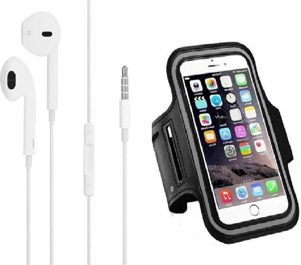 De DrPhone Reflecterende Sportarmband XL 6.5 inch met Headset en Microfoon Wit/Zwart in één oogopslag