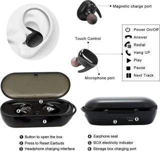 DrPhone TWS Draadloze Oordopjes Bluetooth 5.0 Zwart