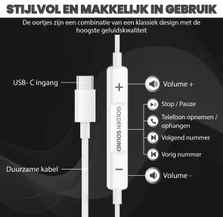 Golden Sound USB-C bedrade oordopjes met microfoon