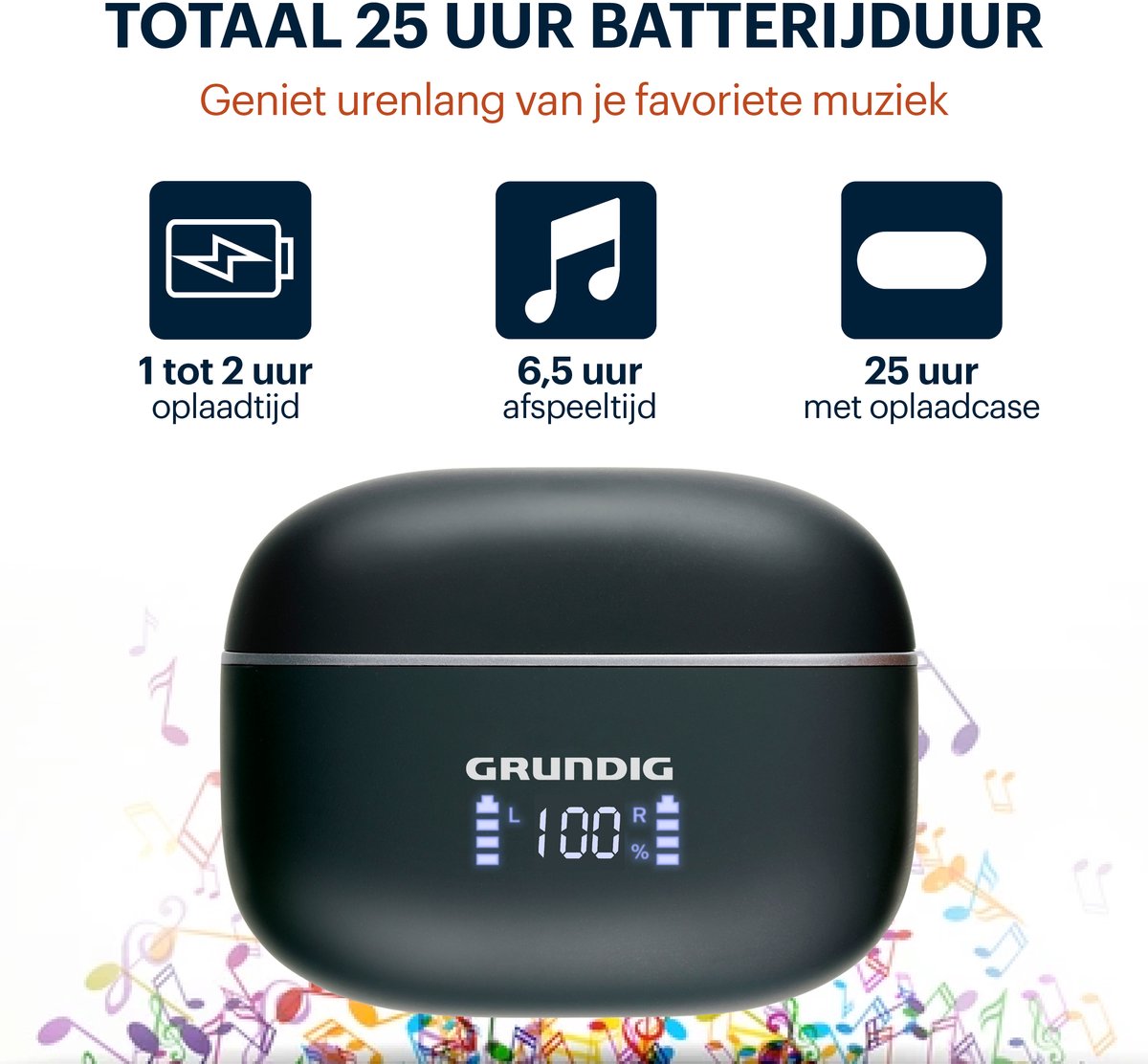 Grundig Bluetooth Oordopjes Draadloos met Oplaadcase