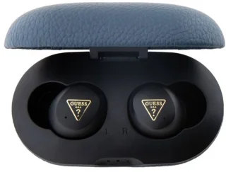 Guess Grained Classic Logo Bluetooth Headphones TWS Docking Station Blauw