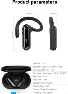 hileo hi90 draadloze open-ear oordopjes zwart