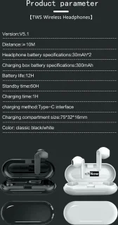 In-Ear Bluetooth Oordopjes Draadloos Wit met Oplaadcase