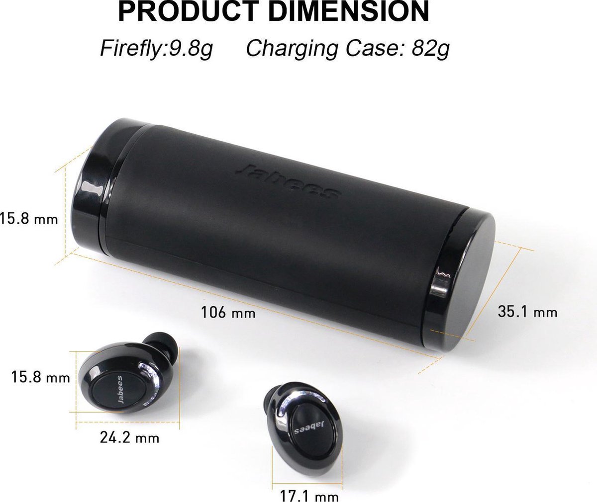 Jabees Zwart True Wireless Bluetooth In-ear Met Oplaadcase