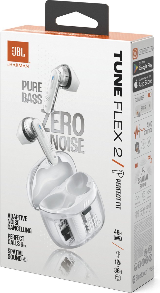 Wat vinden we goed aan de JBL TUNE Flex 2 True Wireless Earbuds Ghost White