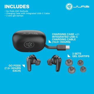 JLAB Go Pods ANC Draadloze Oordopjes Zwart