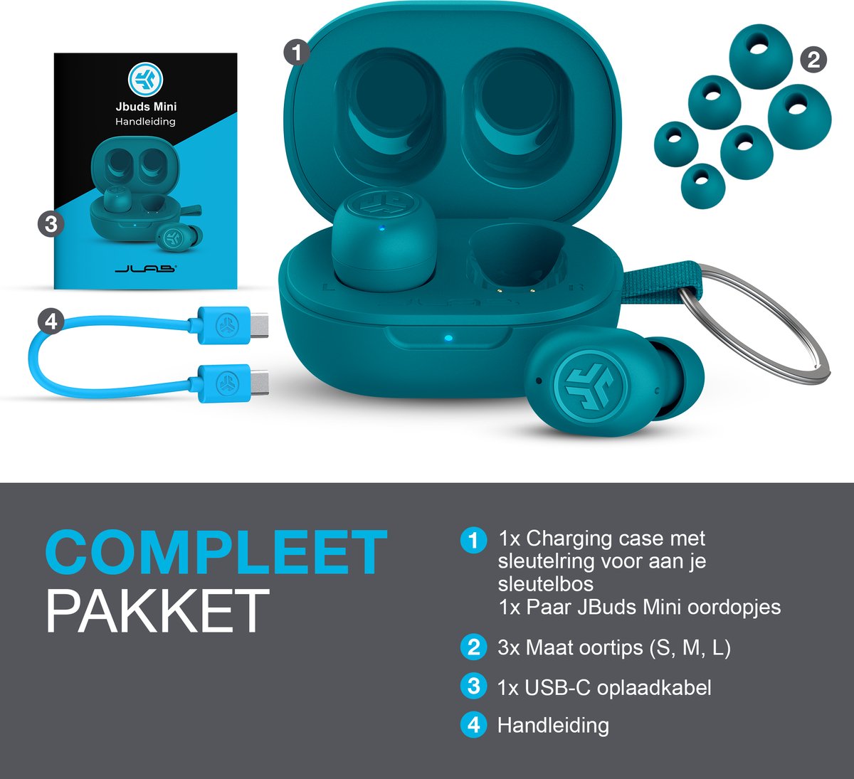 JLab JBuds Mini Draadloze Oordopjes Aqua