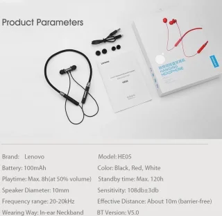 Lenovo HE05 Draadloze Bluetooth Nekband Headset Zwart
