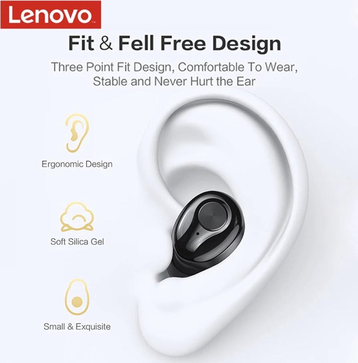 Lenovo HT18 Draadloze TWS Bluetooth Headset Wit