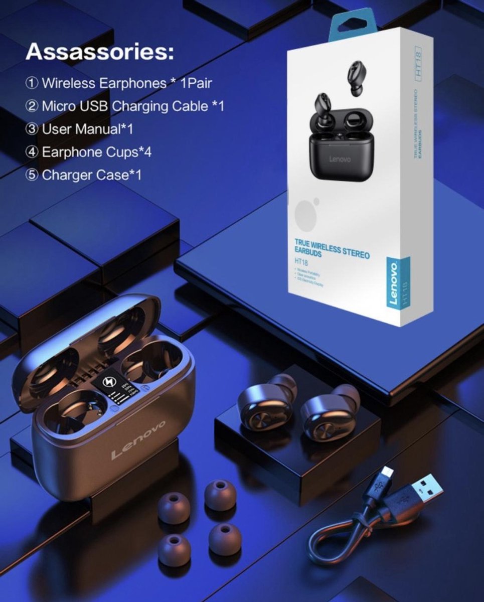 Lenovo HT18 Draadloze TWS Bluetooth Headset Wit