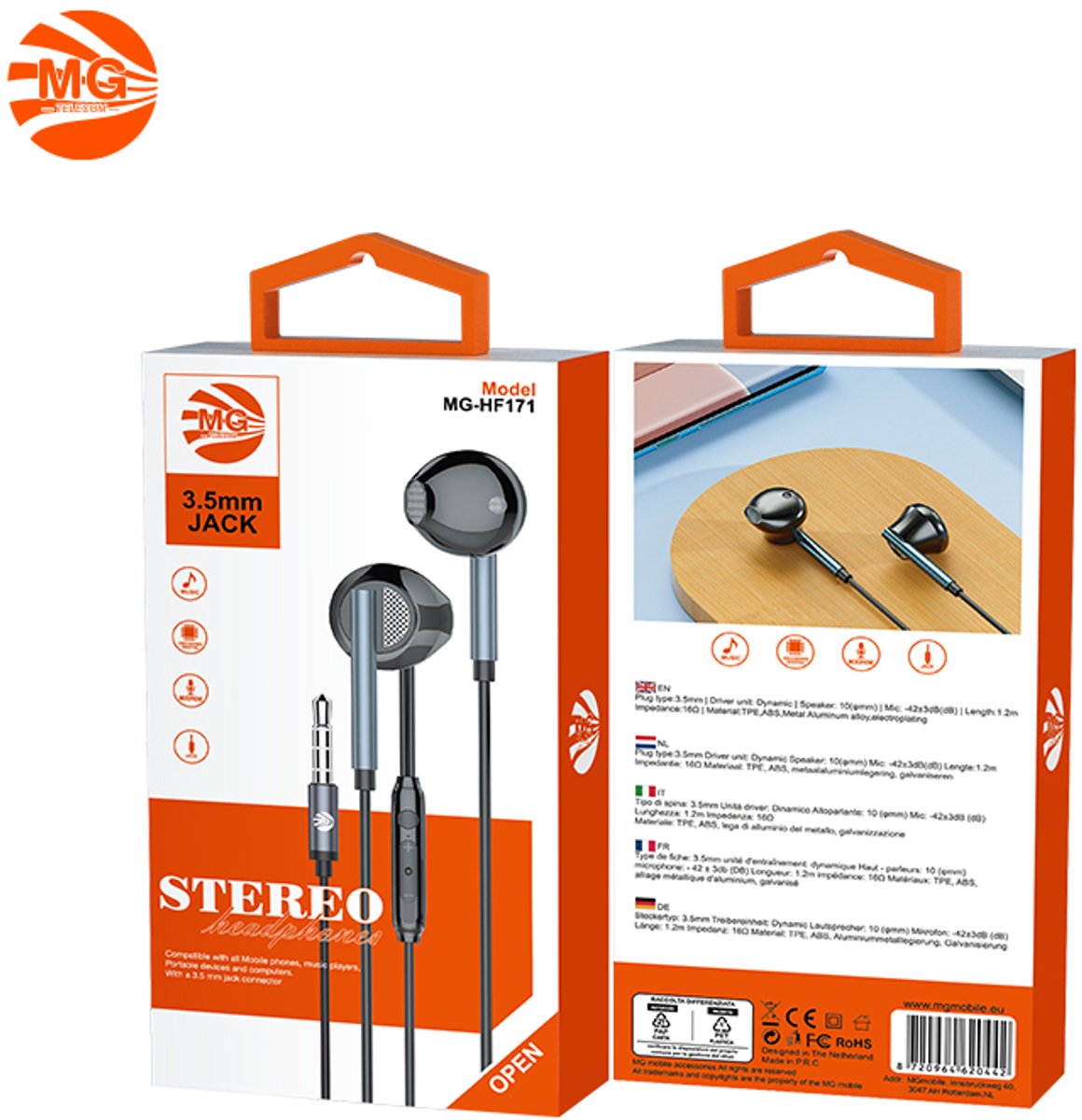 MG HF171 Stereo oordopjes Zwart 3,5mm jack