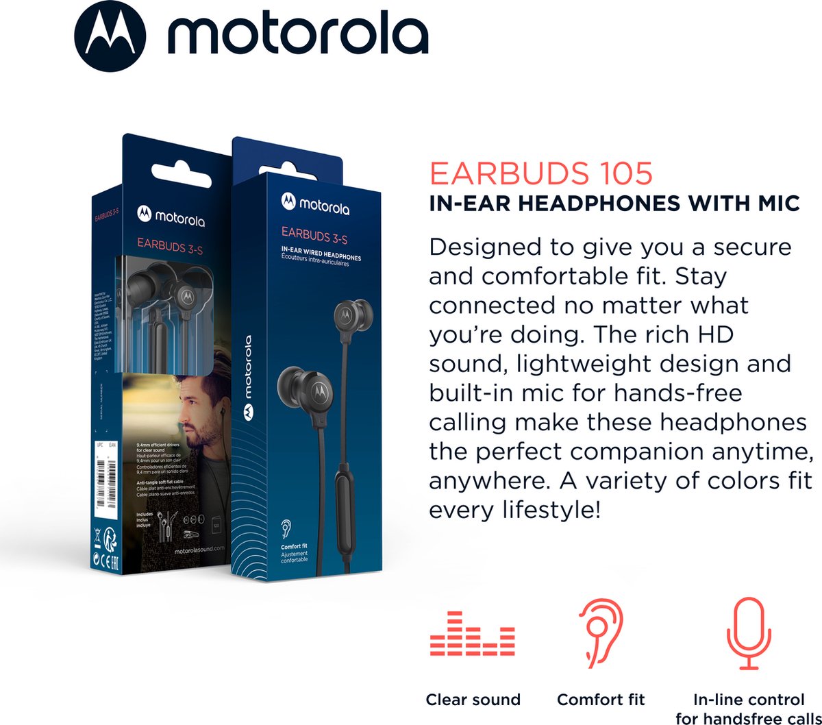Motorola Oordopjes met Draad 105 Zwart