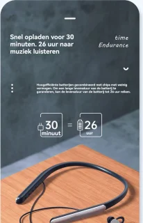 Nekband Draadloze Bluetooth 5.2 Oordopjes Zwart