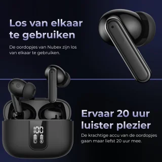 Nubex Draadloze Bluetooth Oordopjes Zwart BT 5.3