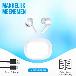 Nubex Draadloze Oordopjes Wit met Oplaadcase