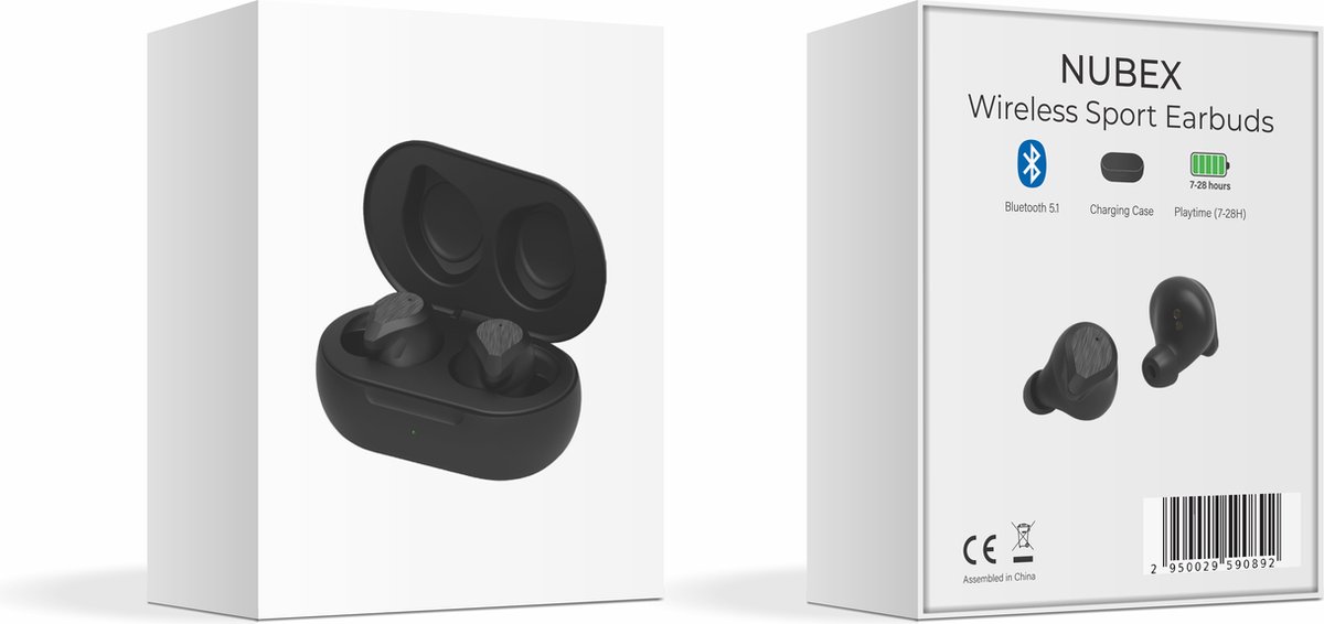 Nubex Sport Go Volledig Draadloze Bluetooth Oordopjes Zwart