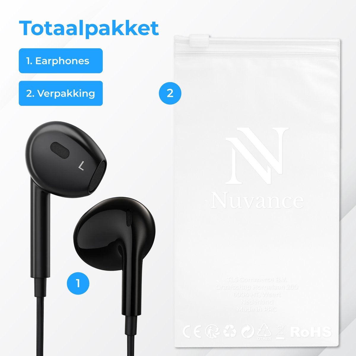 Nuvance In-Ear Oordopjes 3.5mm Jack Zwart