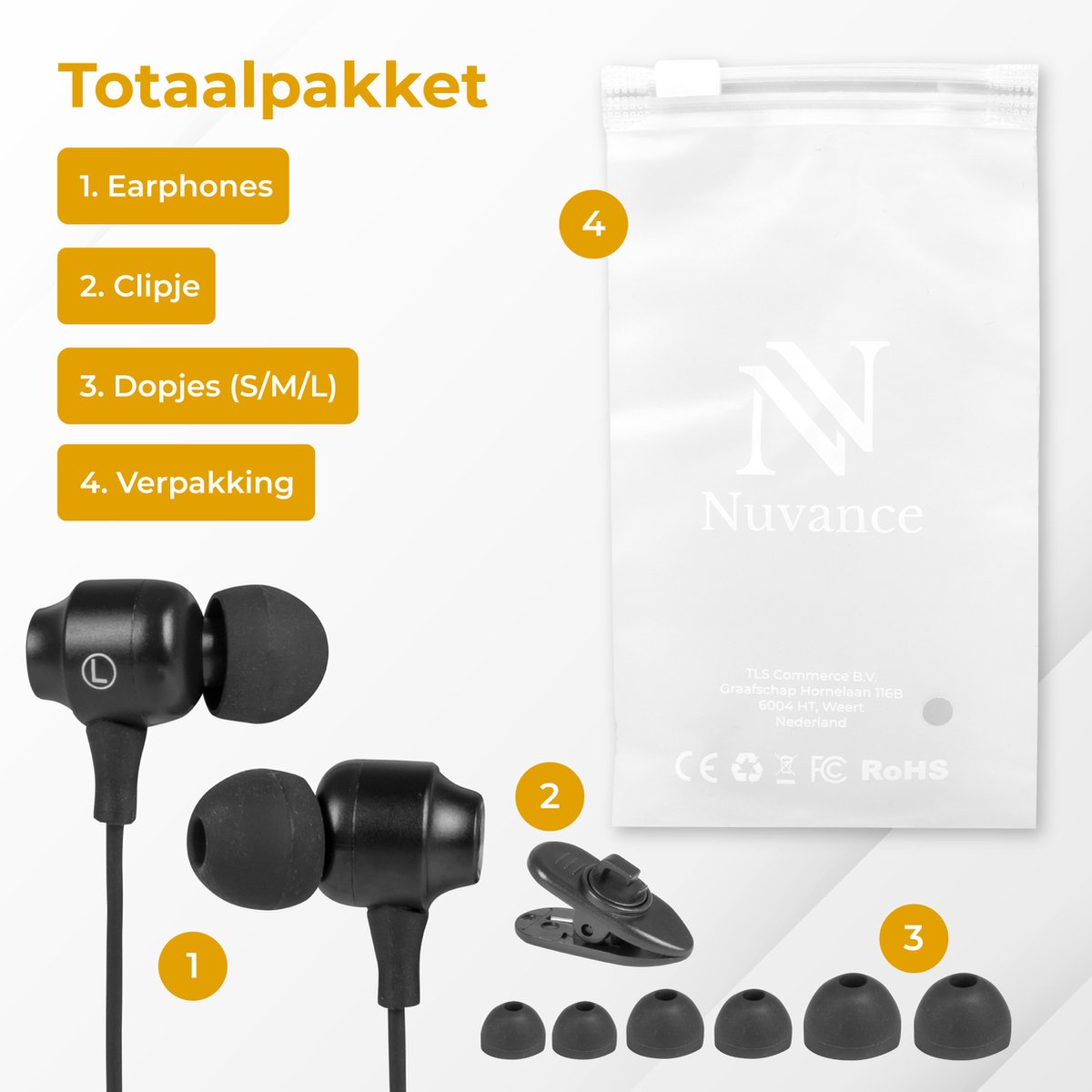 Nuvance USB-C In-Ear Oordopjes Zwart