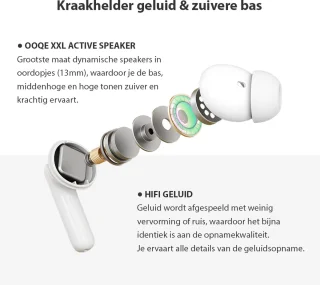 OOQE FLOW Volledig Draadloze Bluetooth Oordopjes Wit