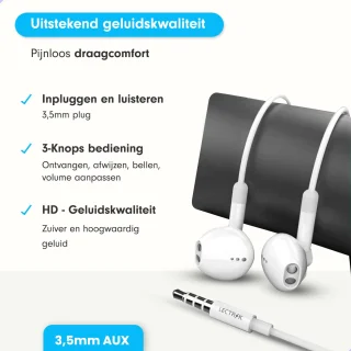 Oortjes met draad en microfoon 3,5mm jack wit