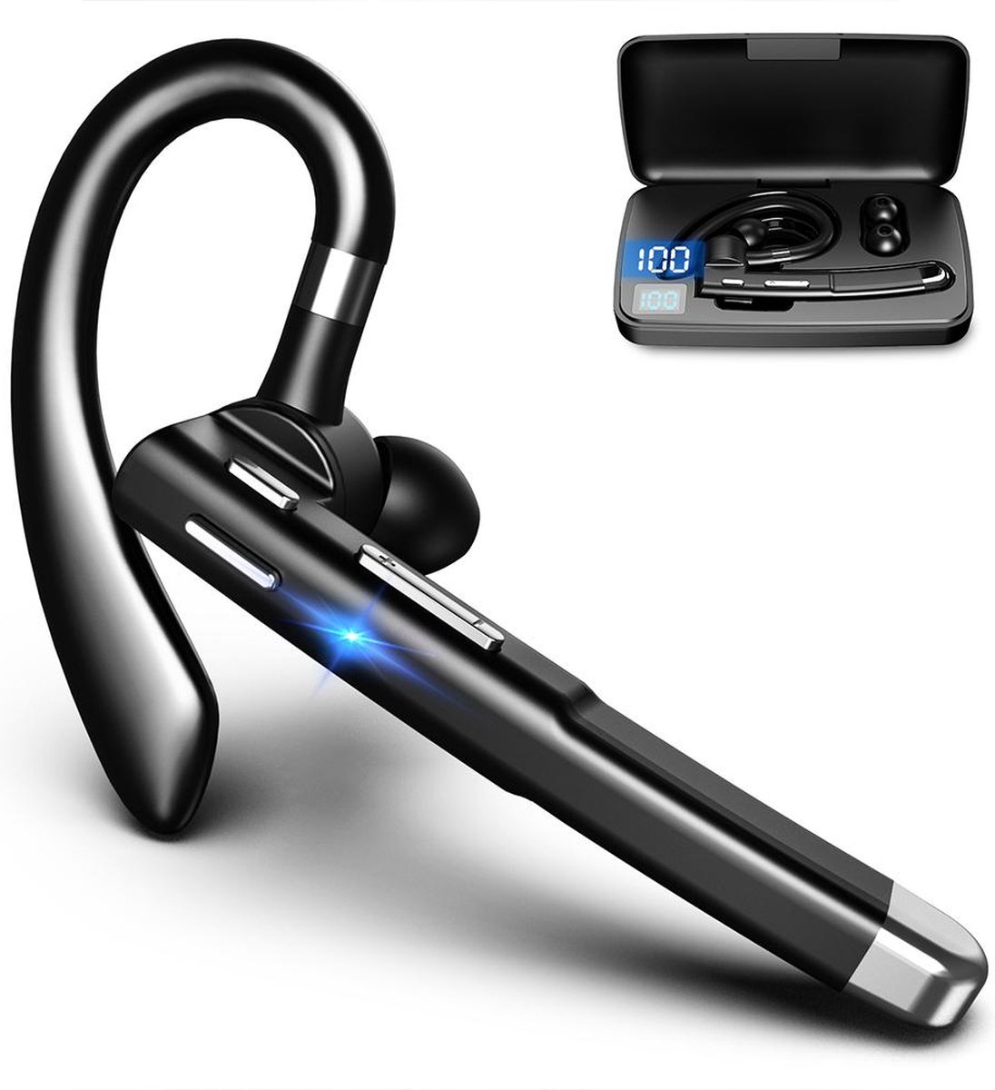 De Otiume Draadloze Bluetooth Headset met Oplaadkoffer in één oogopslag