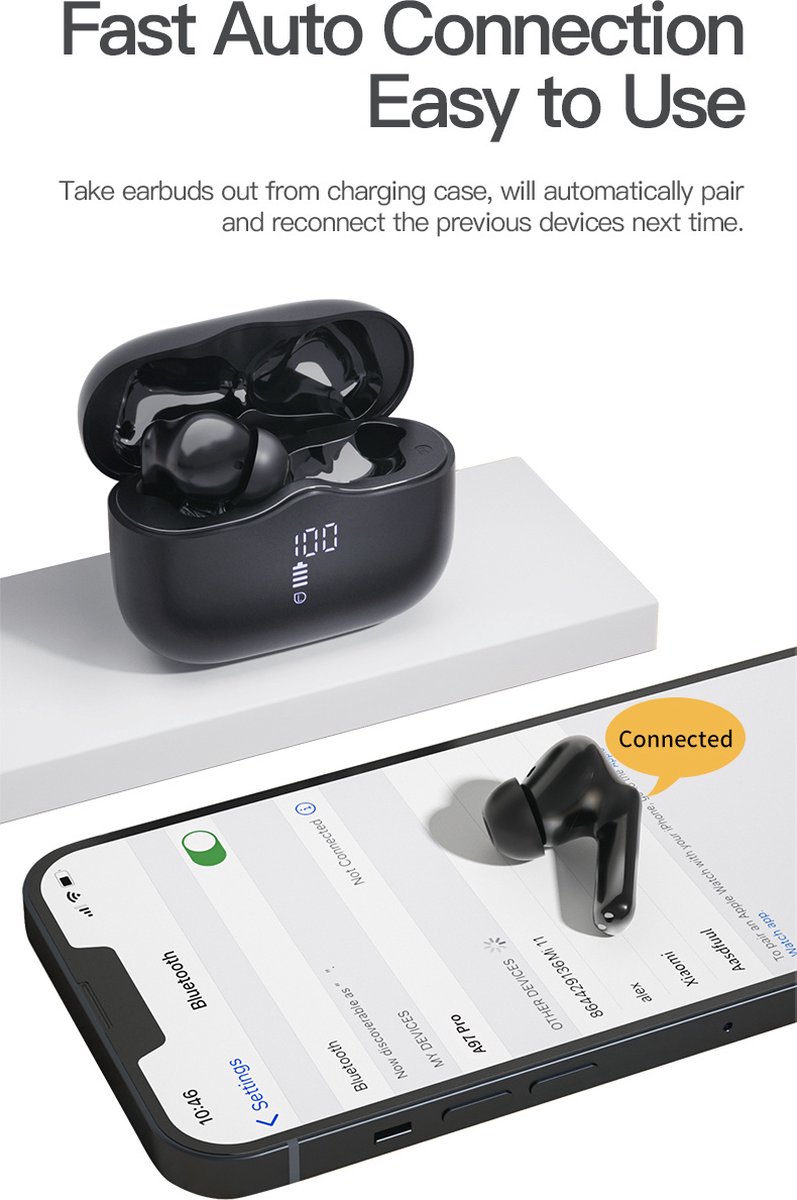 oTronica Draadloze Oordopjes ANC Bluetooth Wit