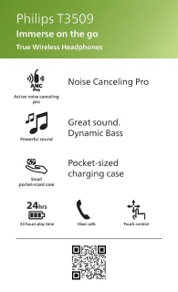 Philips Sound TAT3509 True Wireless Bluetooth Oordopjes Donker Grijs
