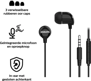 Philips TAE1156BK In-Ear Koptelefoon Zwart