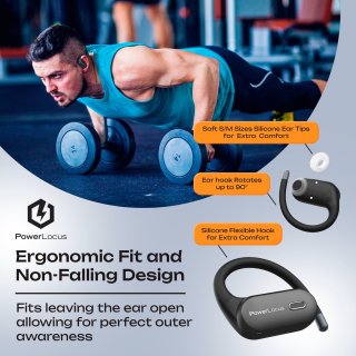 PowerLocus Move Draadloze Open-Ear Bluetooth Oordopjes Zwart