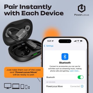PowerLocus Move Draadloze Open-Ear Bluetooth Oordopjes Zwart