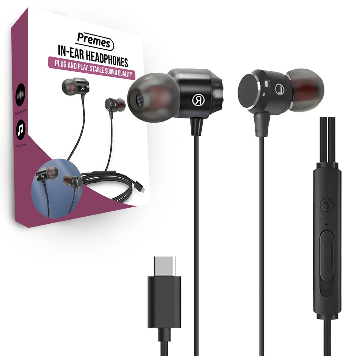 Premes USB-C In-Ear Oordopjes Zwart