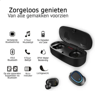 Qbuds Draadloze Bluetooth 5.0 Oordopjes Zwart